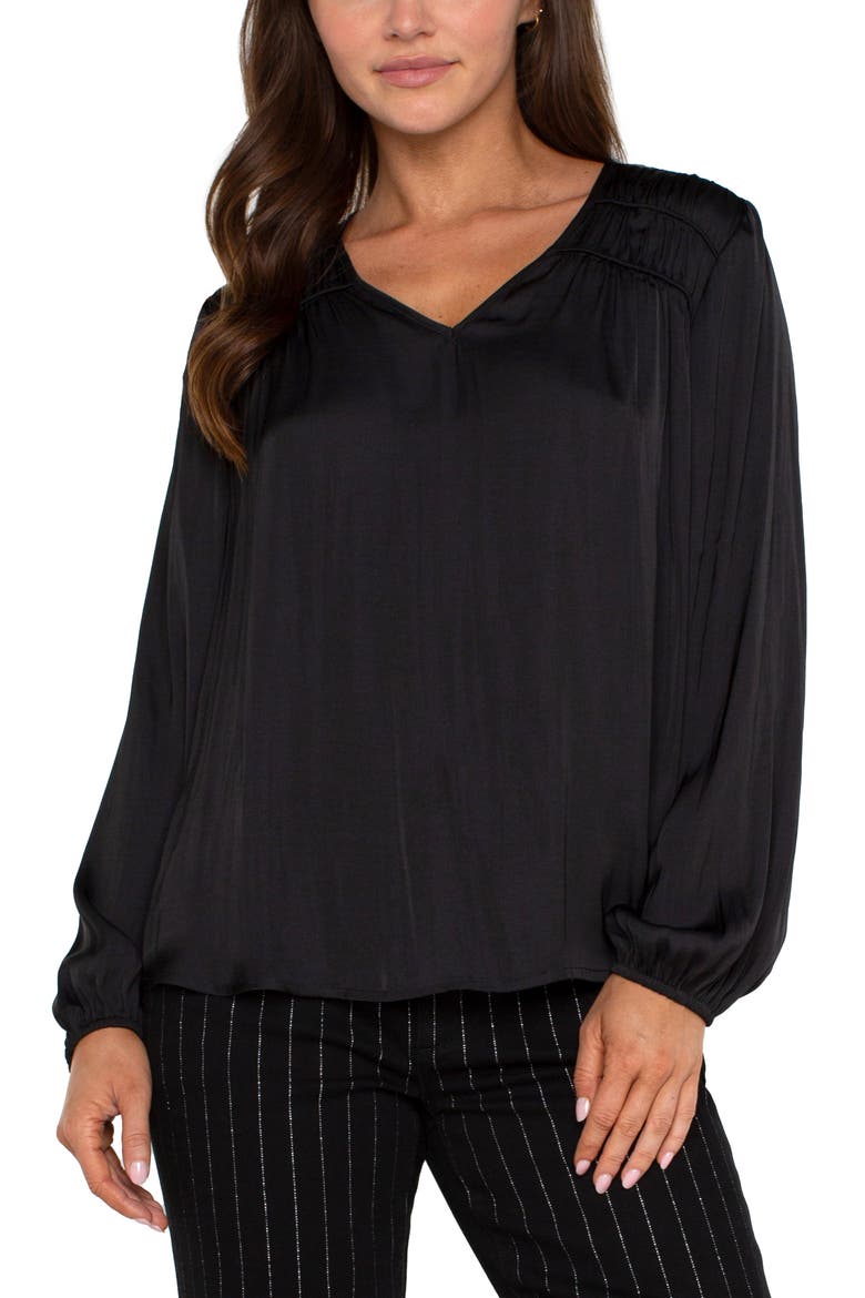 Shirred V-Neck Top, Main, color, BLACK