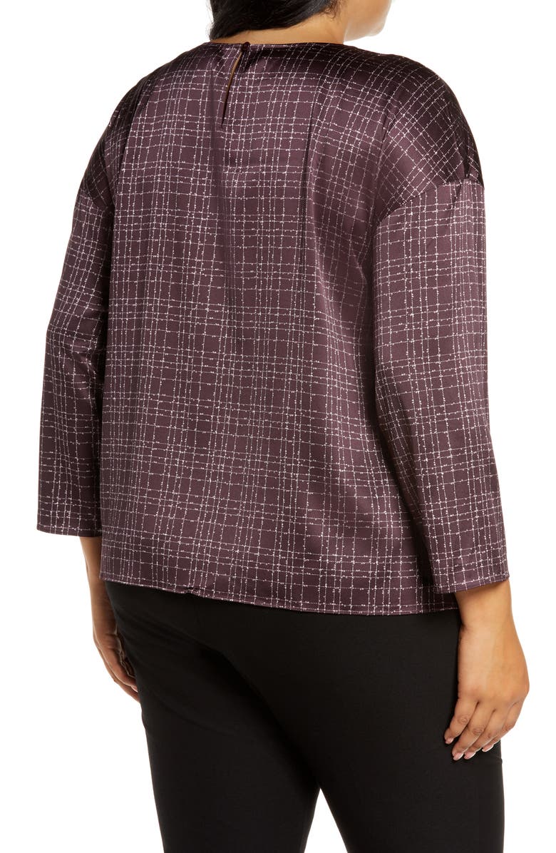 Eileen Fisher Nep Check Stretch Silk Top, Alternate, color,