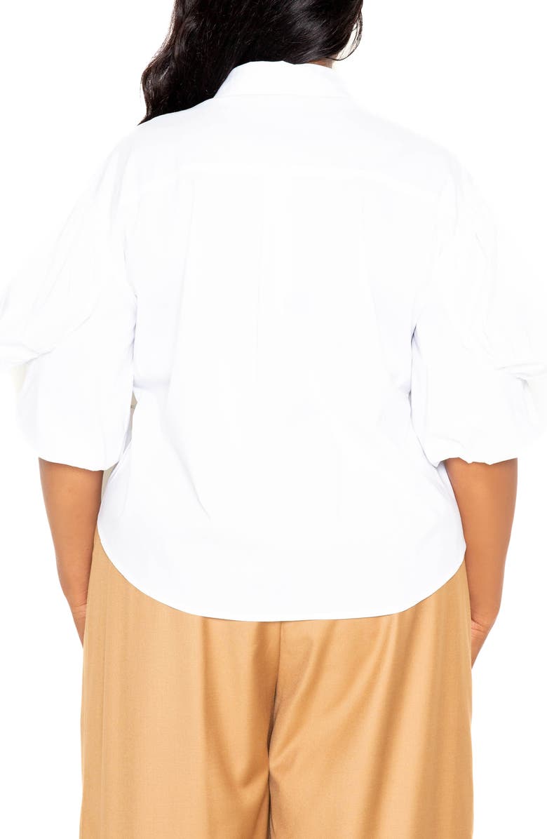 BUXOM COUTURE Puff Sleeve Cotton Blend Button-Up Shirt, Alternate, color, White