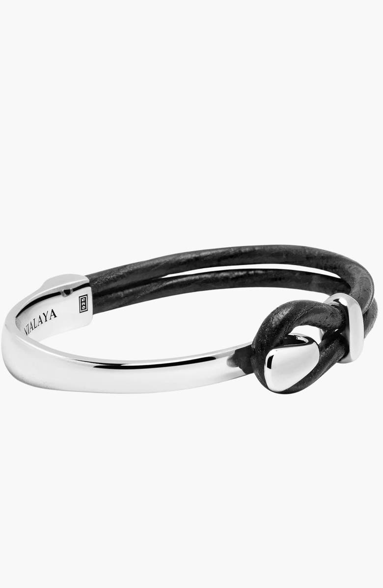 Nialaya Hook Leather Bracelet, Alternate, color, Black / Silver
