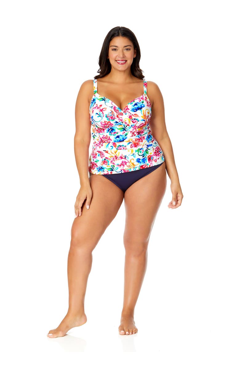 Anne Cole Plus Women's Plus Gradient Floral Twist Front Underwire Tankini Swim Top, Alternate, color, Watercolor Paisley