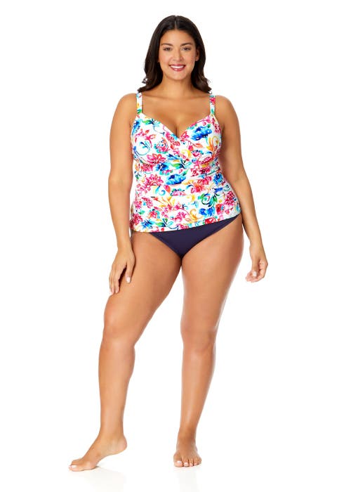 Shop Anne Cole Plus Plus Gradient Floral Twist Front Underwire Tankini Swim Top In Watercolor Paisley