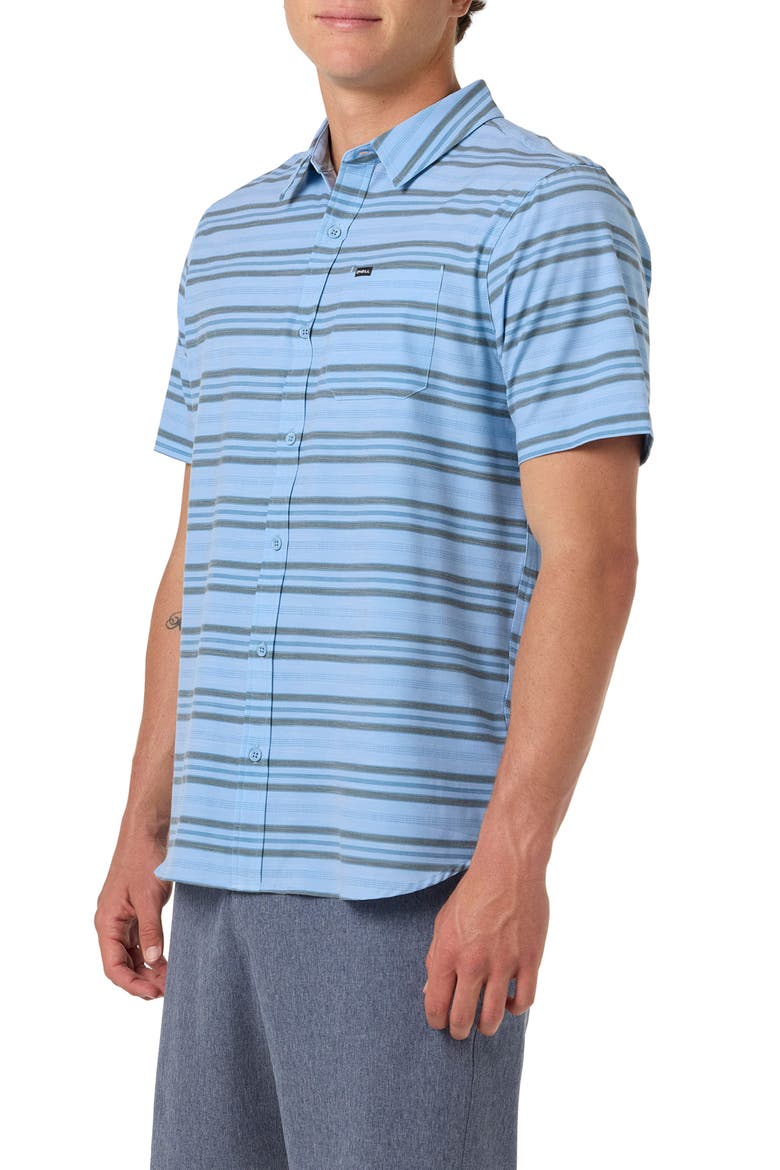 Relaxed Fit Short Sleeve Performance Slub Button-Up Shirt, Alternate, color, BLUE GLASS