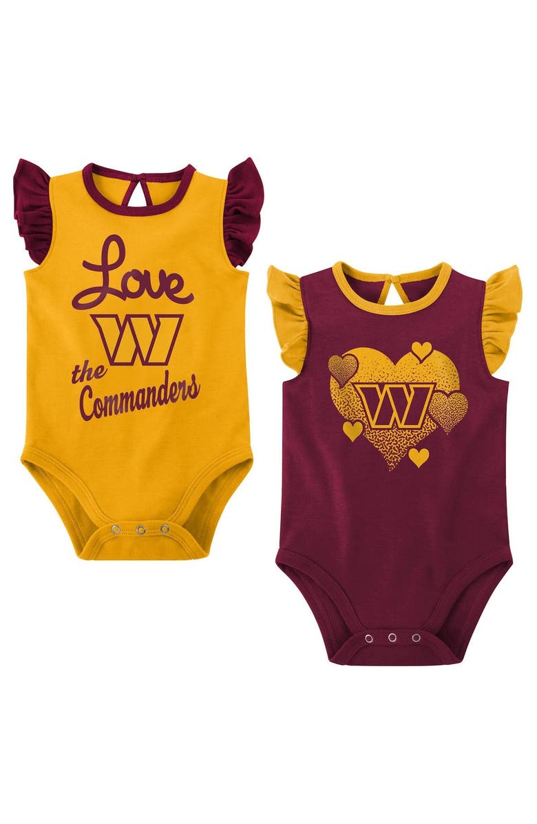 Outerstuff Girls Newborn & Infant Burgundy/Gold Washington Commanders Spread the Love 2-Pack Bodysuit Set, Main, color,