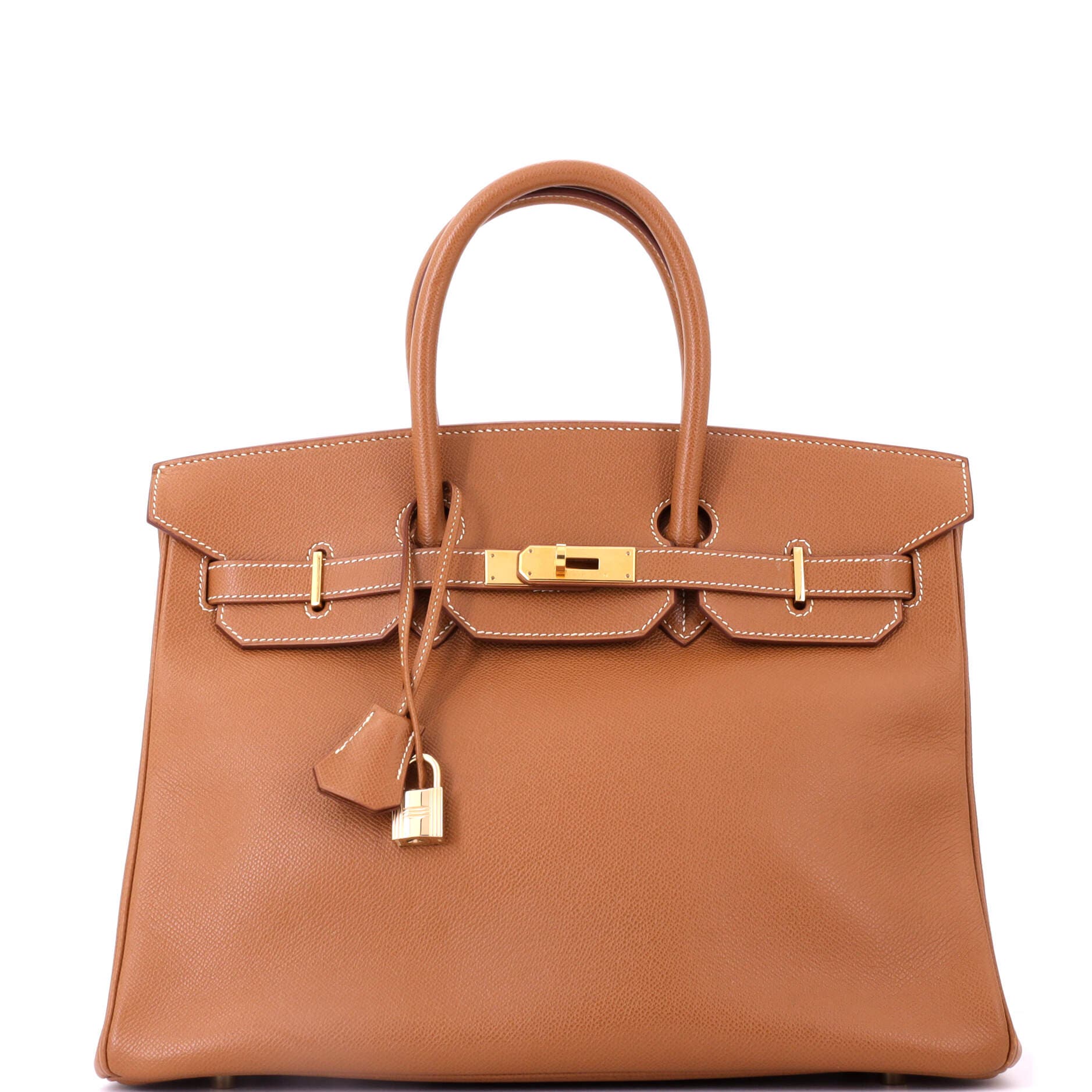 Pre-Owned Hermes Birkin Handbag Brown Veau Grain Lisse with Gold Hardware 35, Main, color, Gold