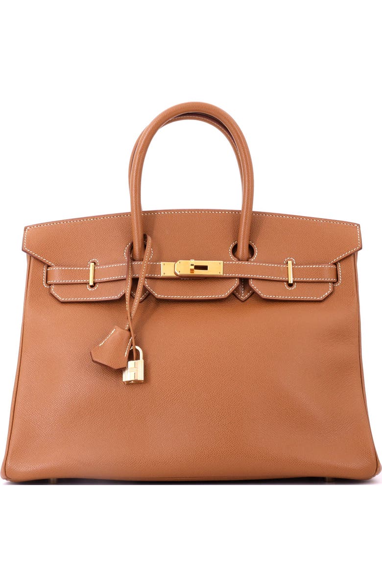 Pre-Owned Hermes Birkin Handbag Brown Veau Grain Lisse with Gold Hardware 35, Main, color, Gold