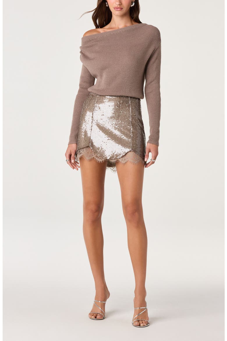 Candide Sequin Miniskirt, Alternate, color, TAUPE