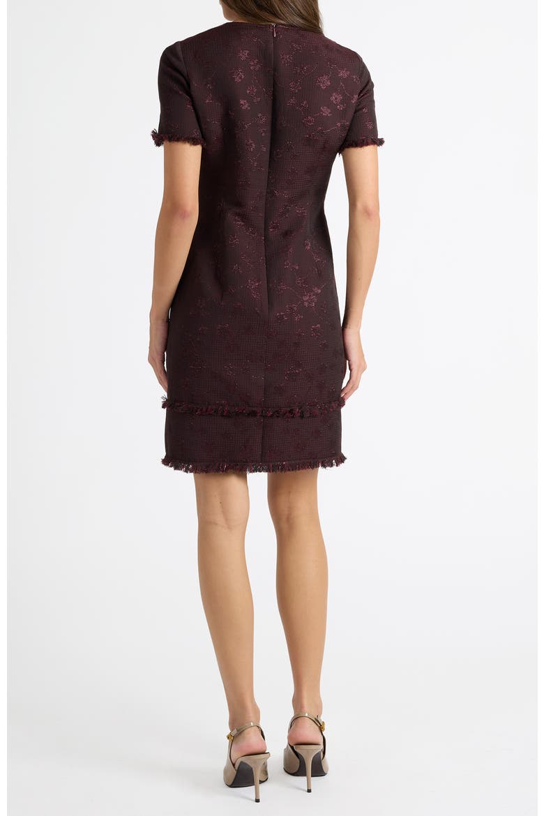 Melania Short Sleeve Shift Dress in Tonal Jacquard, Alternate, color, RAISIN
