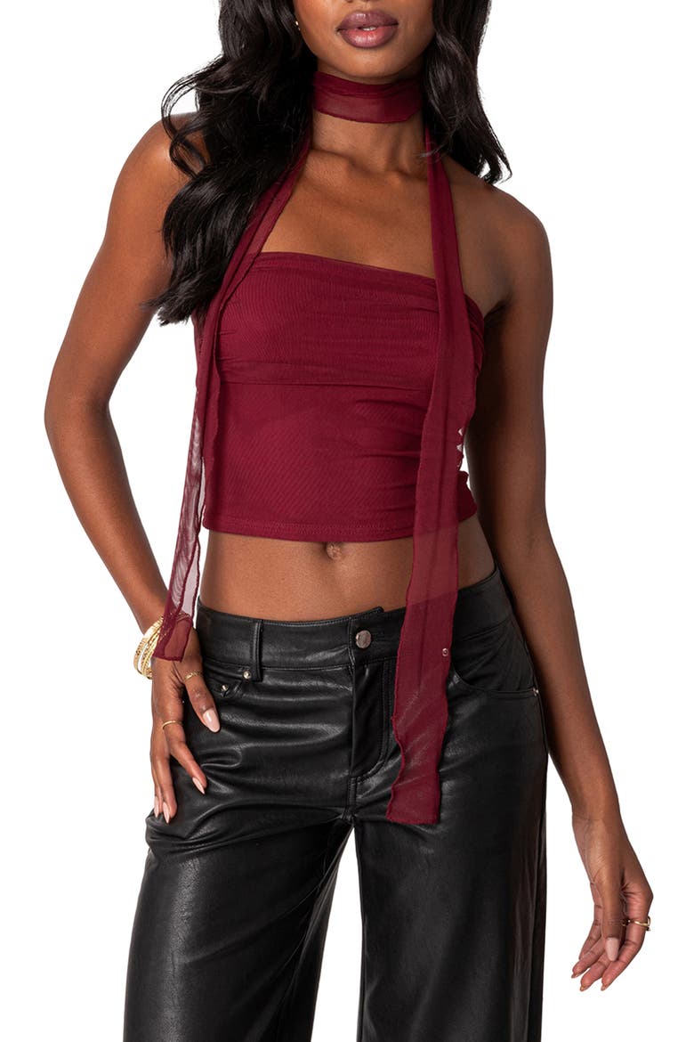 Mesh Tube Top & Scarf Set, Main, color, RED
