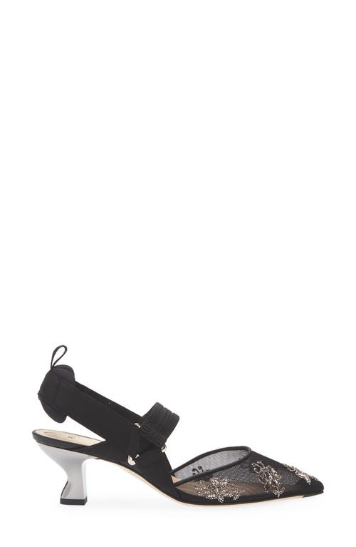 Fendi Black Mesh And Embroidery High-heeled Slingbacks In Nero Antique Silver/nero