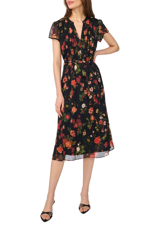 Floral Cap Sleeve Fit & Flare Midi Dress