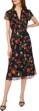 Halogen® Floral Cap Sleeve Fit & Flare Midi Dress