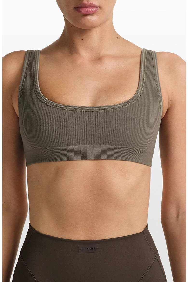 Ribbed Seamless Mico-Scoop Bra, Main, color, DUSTYOAKMOSS/ DUNE