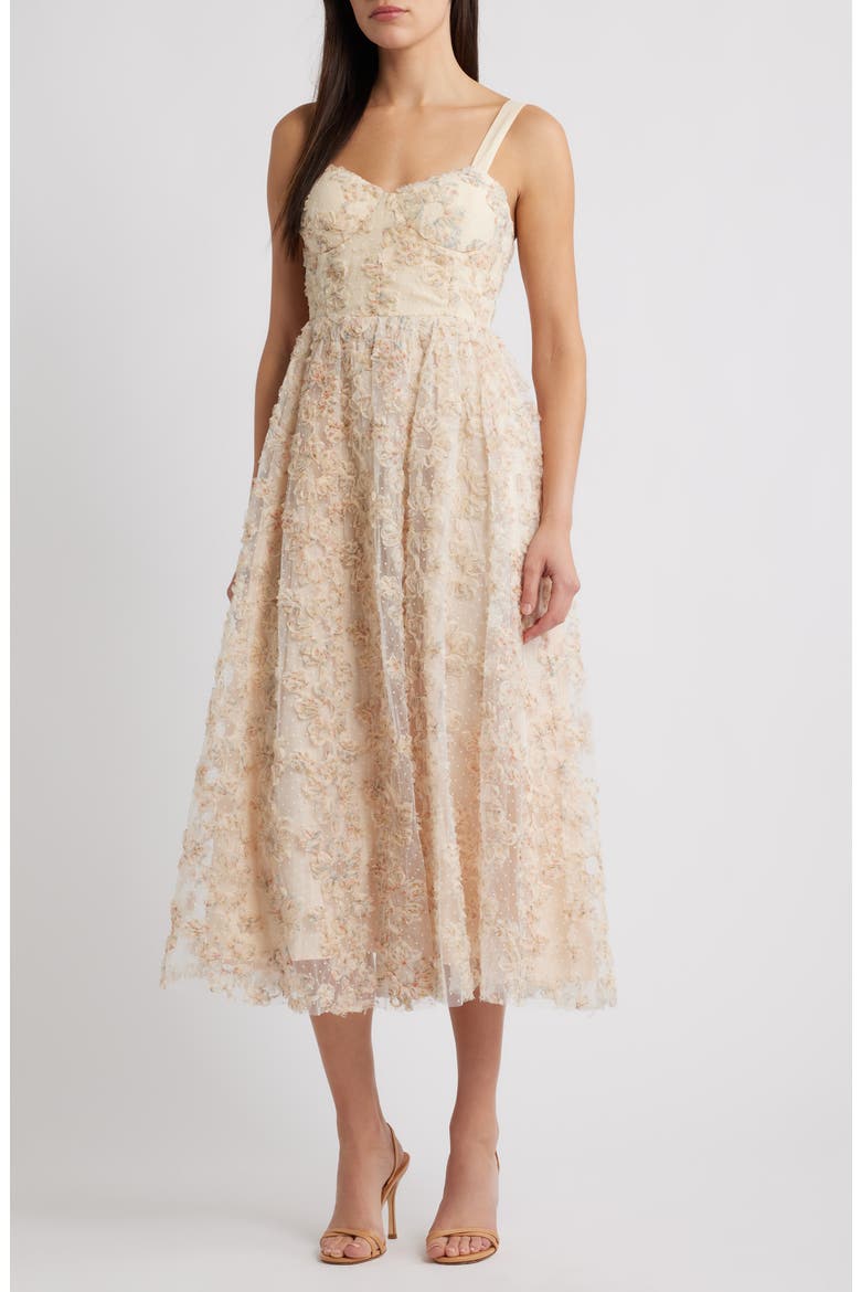 Ruffle Sleeveless Midi Dress, Main, color, TAN MULTI