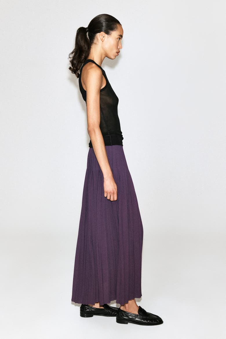 Pleated Crepe Midi Skirt, Alternate, color, PLUM