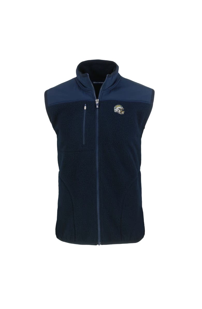 Cutter & Buck Men's Cutter & Buck Navy Los Angeles Chargers Helmet Big & Tall Cascade Eco Sherpa Fleece Full-Zip Vest, Alternate, color,