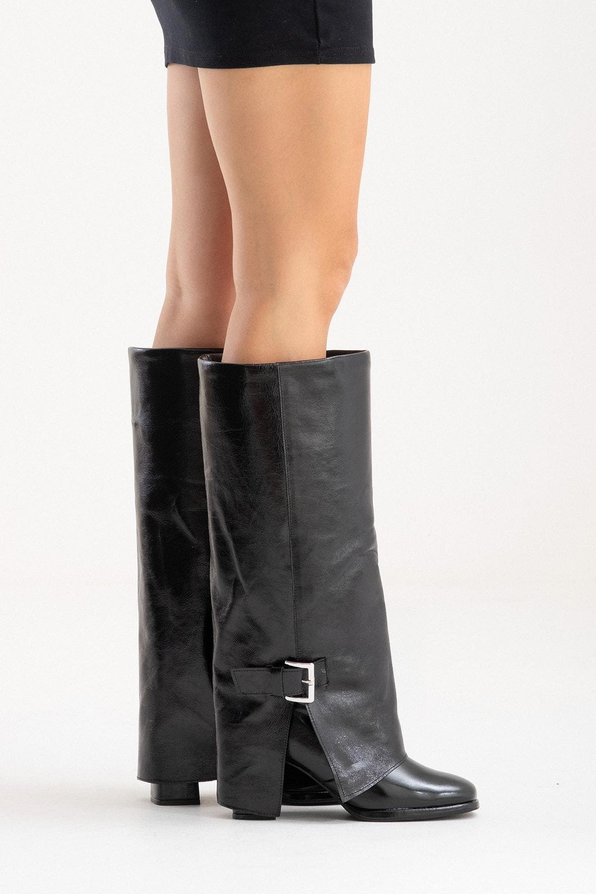 Forever & Always Shoes Lojo Leather Block Heel Boot, Alternate, color, Black Patent