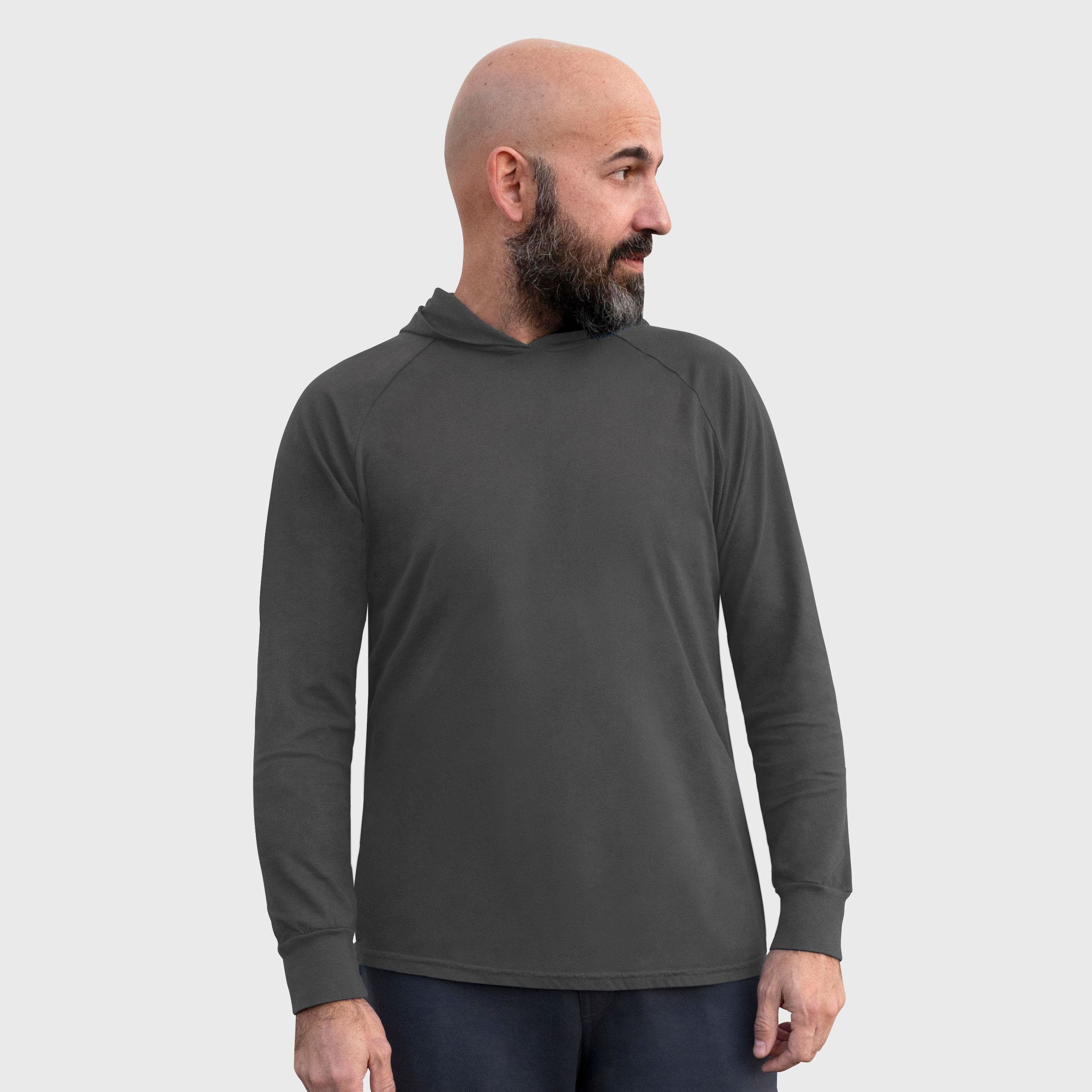 Mens 100% Cotton Midweight Long Sleeve Hooded T-Shirt with Cuffed Sleeves - image 5