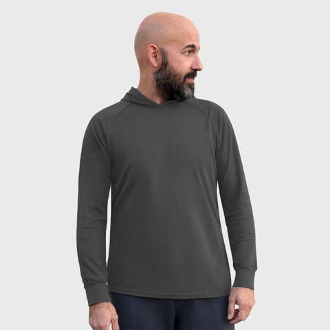 Mens 100% Cotton Midweight Long Sleeve Hooded T-Shirt with Cuffed Sleeves