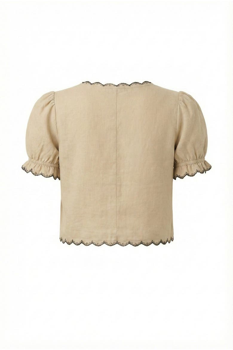 Puff Sleeve Embroidered Front Tie Blouse, Alternate, color, Beige