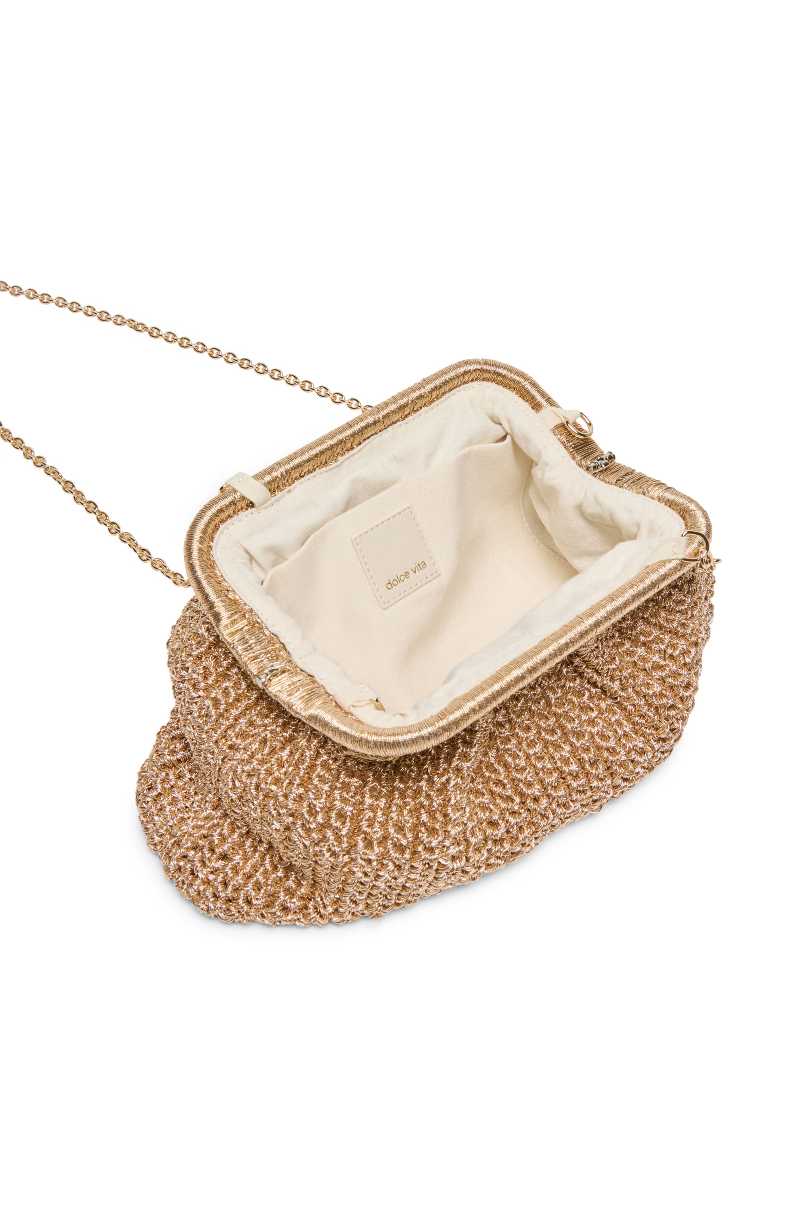 Dolce Vita Woven Frame Clutch, Alternate, color, Gold