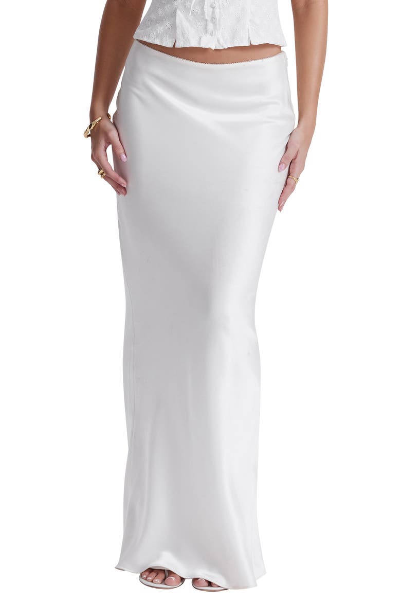 Sydel Bias Cut Satin Maxi Skirt, Main, color, WHITE