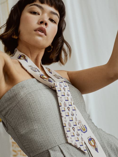 Lost Pattern Nyc "amora" Silk Skinny Scarf In Neutral