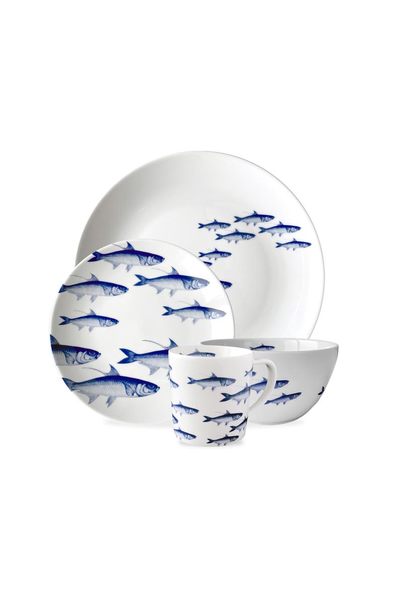 Caskata School of Fish Blue Coupe Salad Plate - Porcelain - Set 4, Alternate, color, Blue