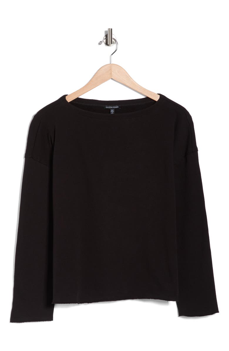 Eileen Fisher Boxy Boat Neck Organic CottonTop, Main, color, Black