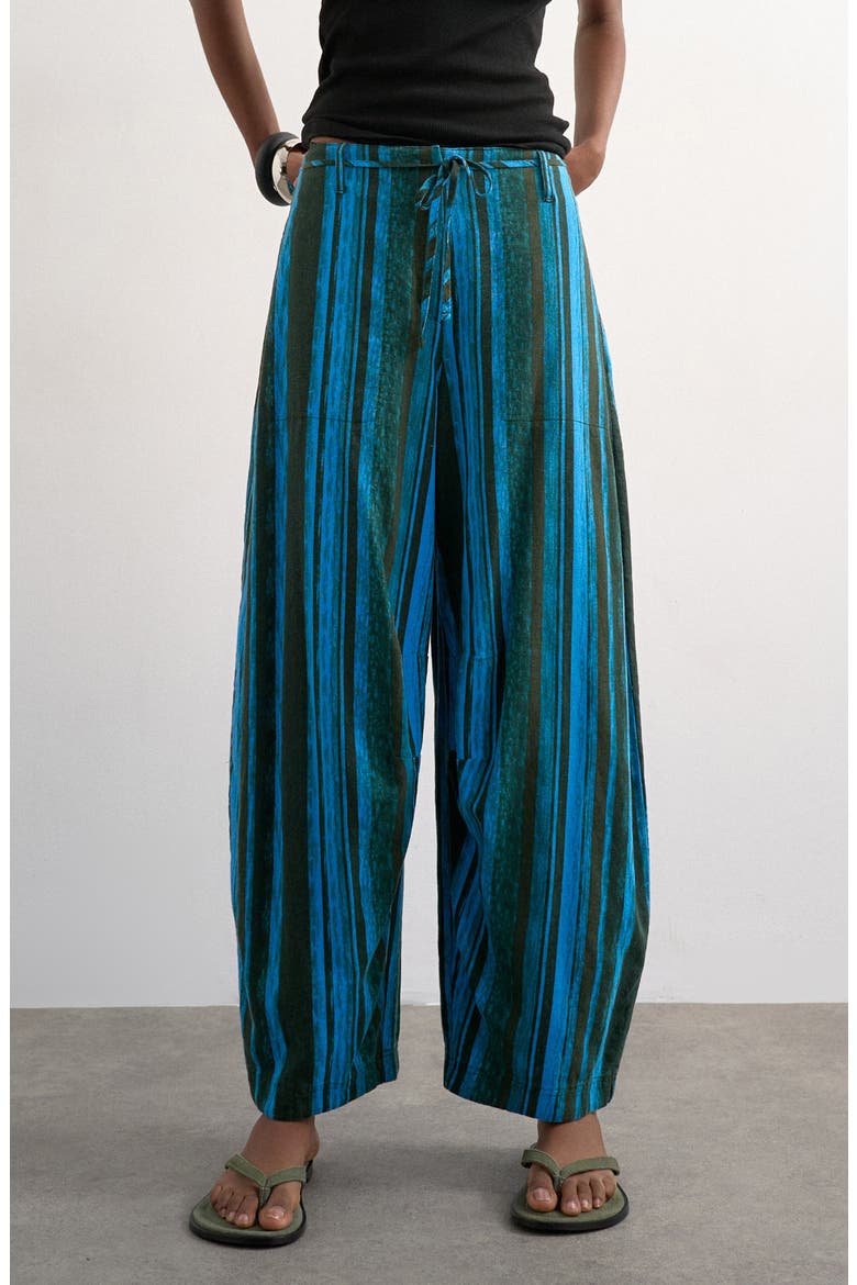 Stripe Linen Blend Barrel Pants, Main, color, MBLUE