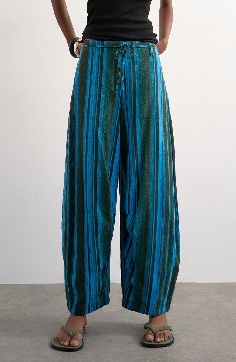 Topshop Stripe Linen Blend Barrel Pants, Main, color, Mblue