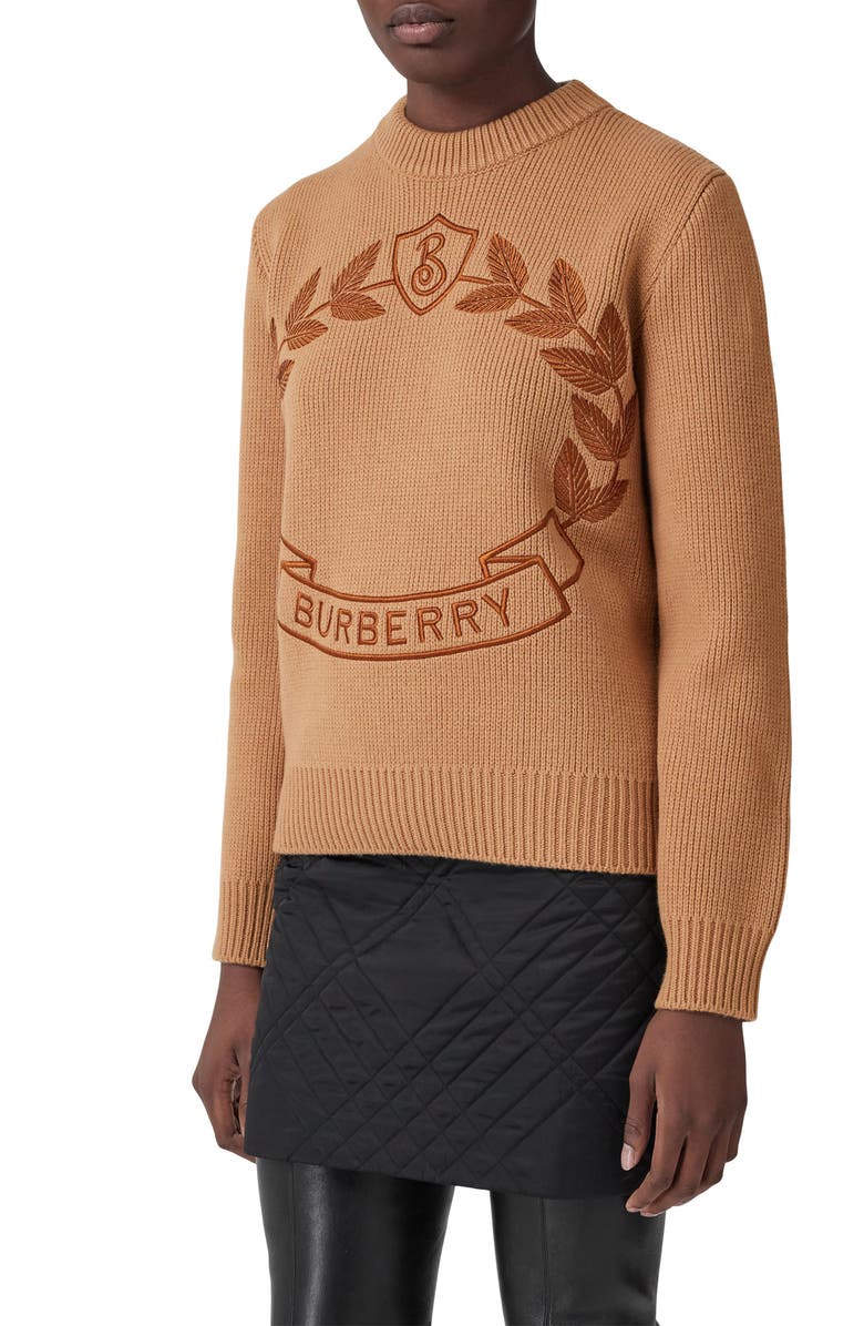 Burberry Women's Embroidered Crest Wool & Cashmere Sweater, Main, color,