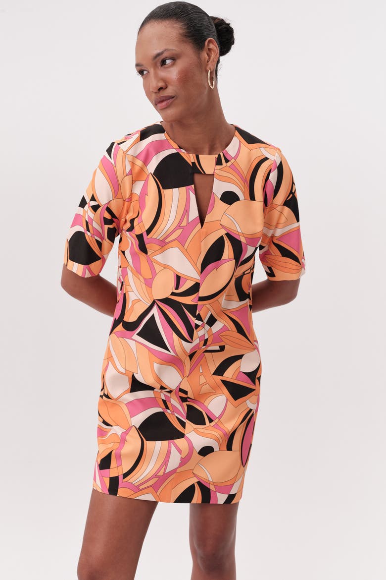 Short Sleeve Cut Out Mini Printed Dress, Alternate, color, MULTICOLOR