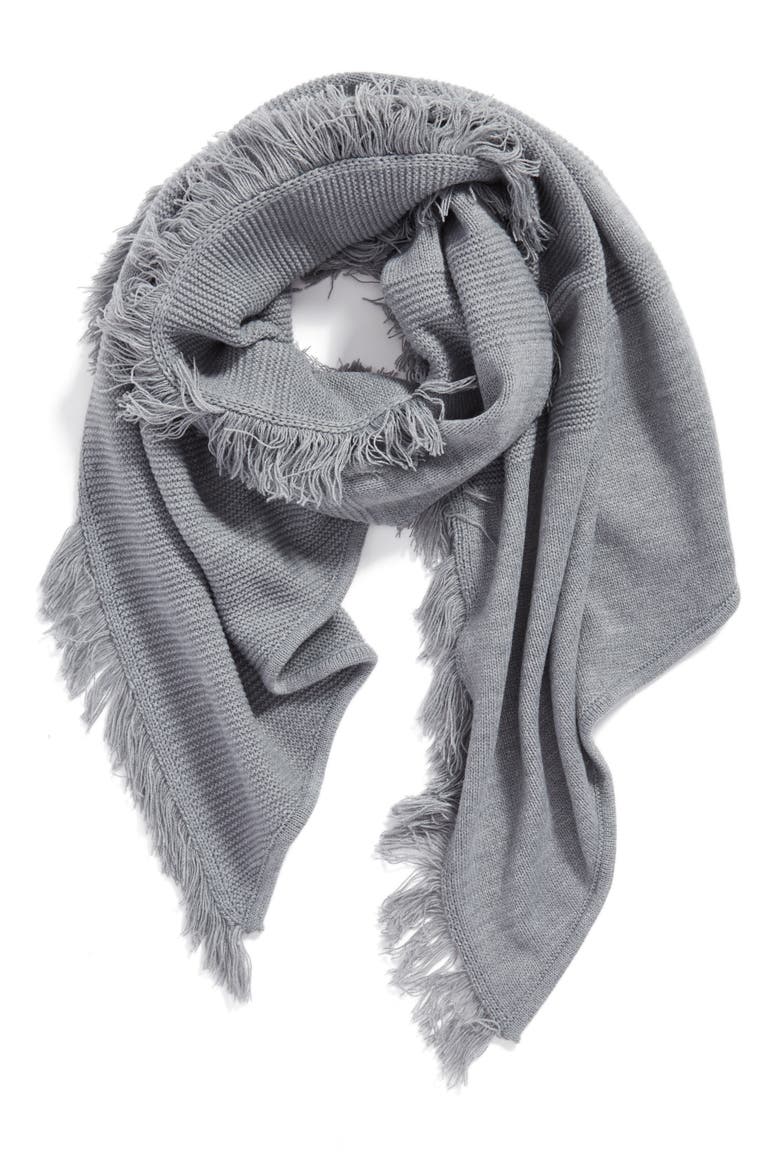 Garter Stripe Stitch Blanket Scarf, Alternate, color, HEATHER GRAY