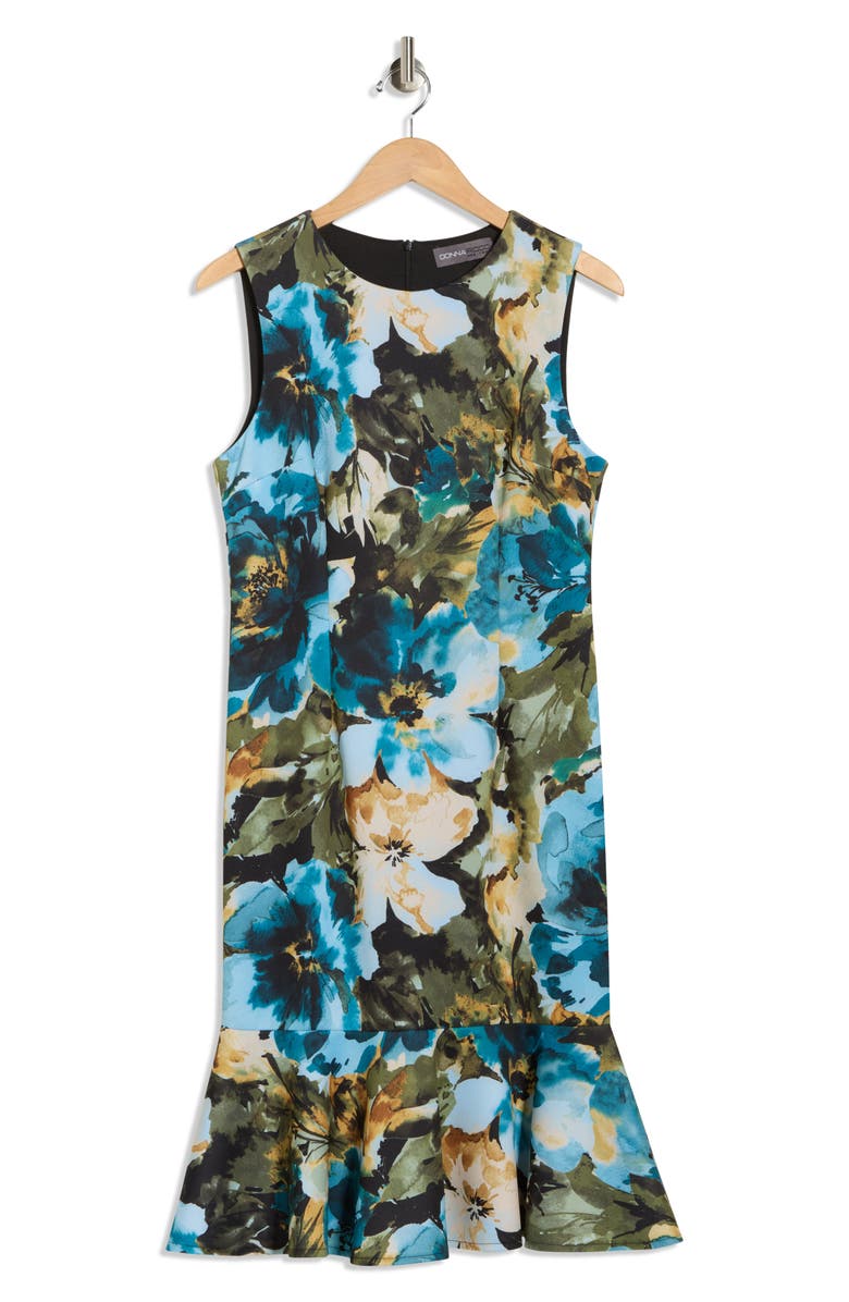 Julia Jordan Floral Ruffle Hem A-Line Dress, Main, color, Blue/ Green