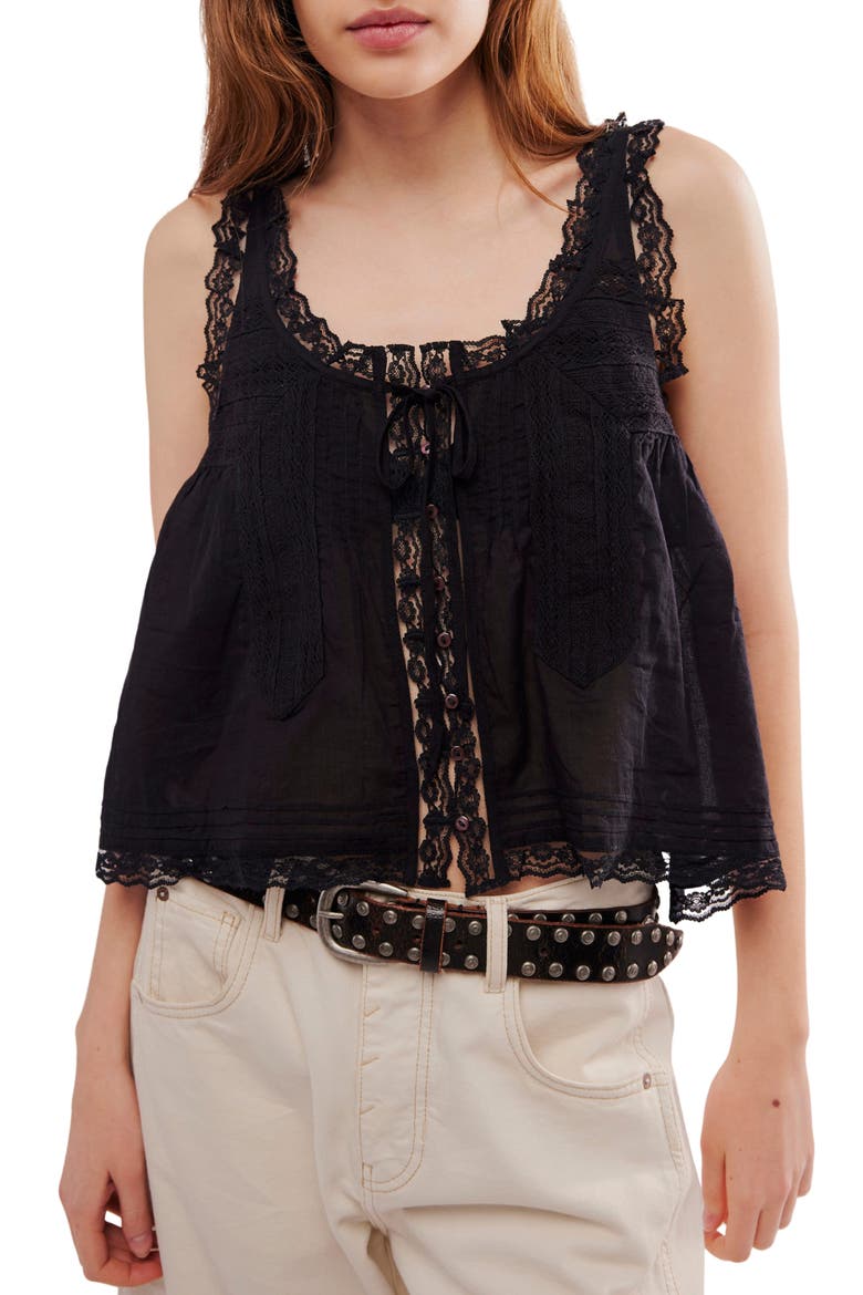 Evermore Lace Trim Tank, Main, color, BLACK