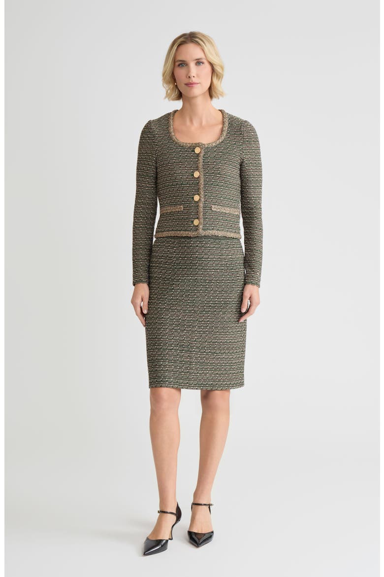 Heritage Lurex Braided Trim Tweed Knit Jacket, Alternate, color, Dark Ivy/Midnight Umber