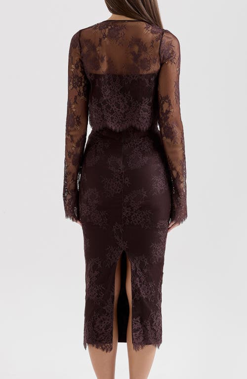 House Of Cb Larra Lace Tie Neck Long Sleeve Midi Dress & Bolero Jacket In Chocolate Plum