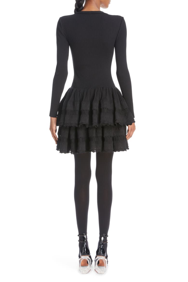 Rib Knit Crinoline Minidress, Alternate, color, NOIR ALAIA