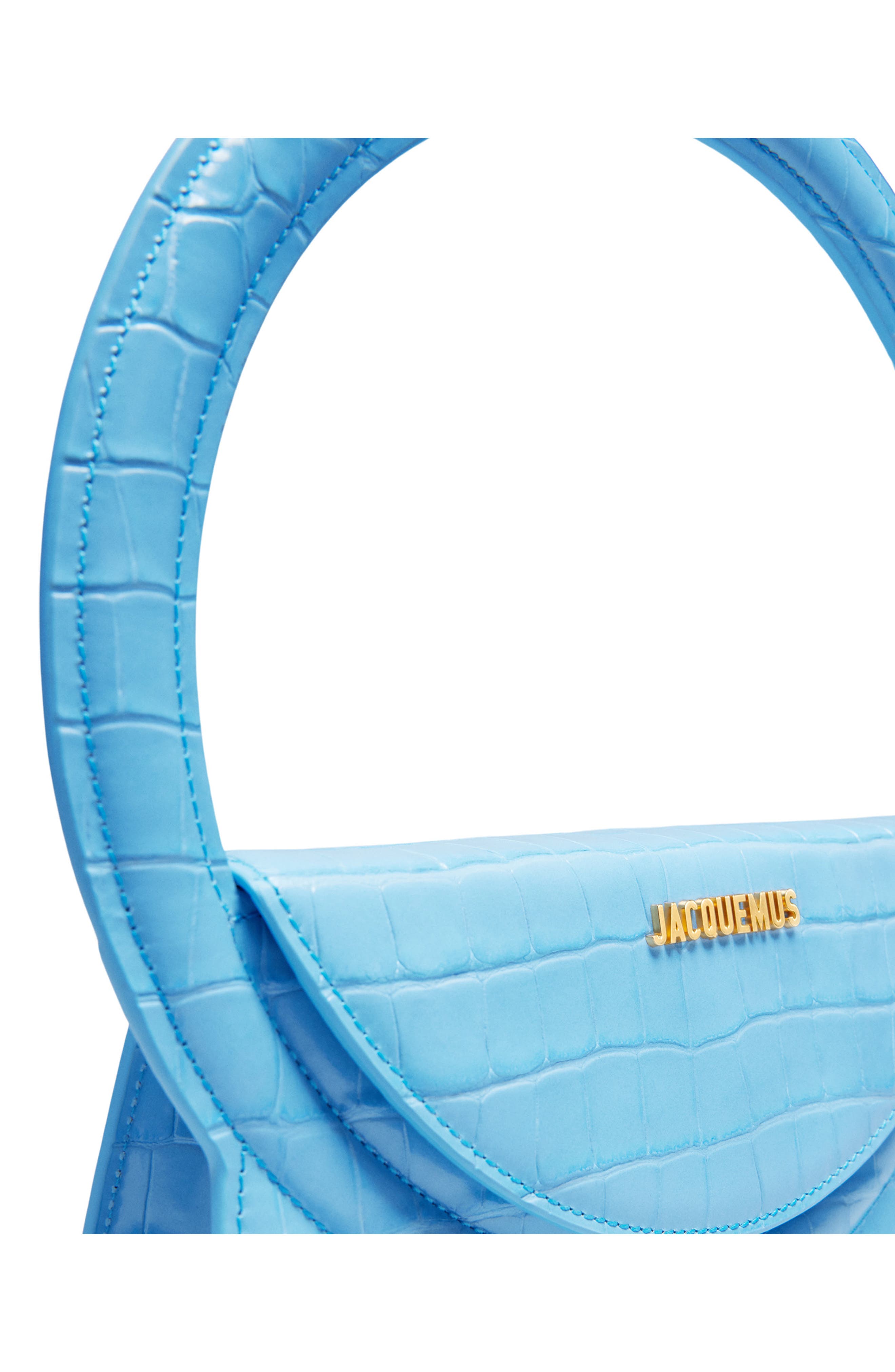 Jacquemus Le Sac Rond Croc Embossed Leather Top Handle Bag, Alternate, color, 