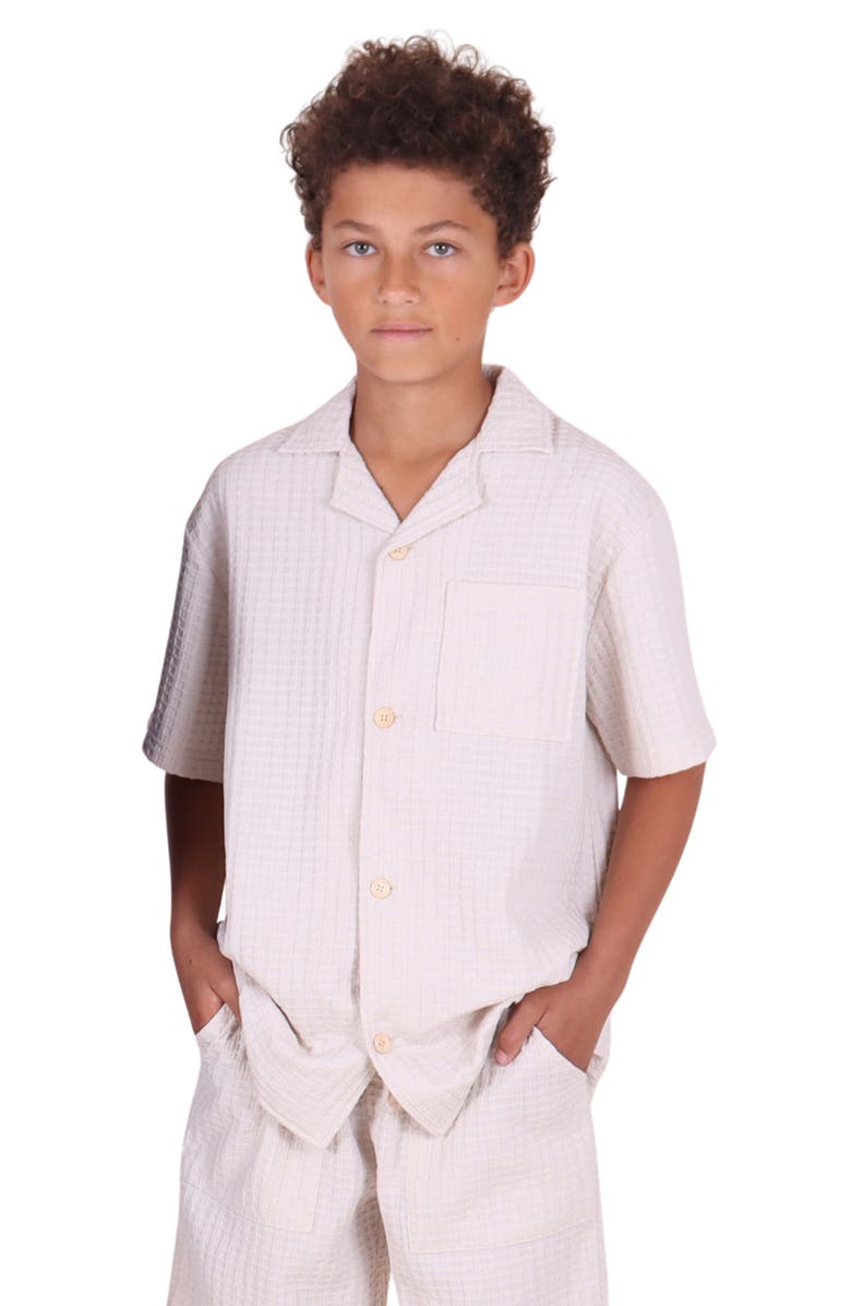 TINY TRIBE Kids' Short Sleeve Solid Button-Up Shirt, Alternate, color, 