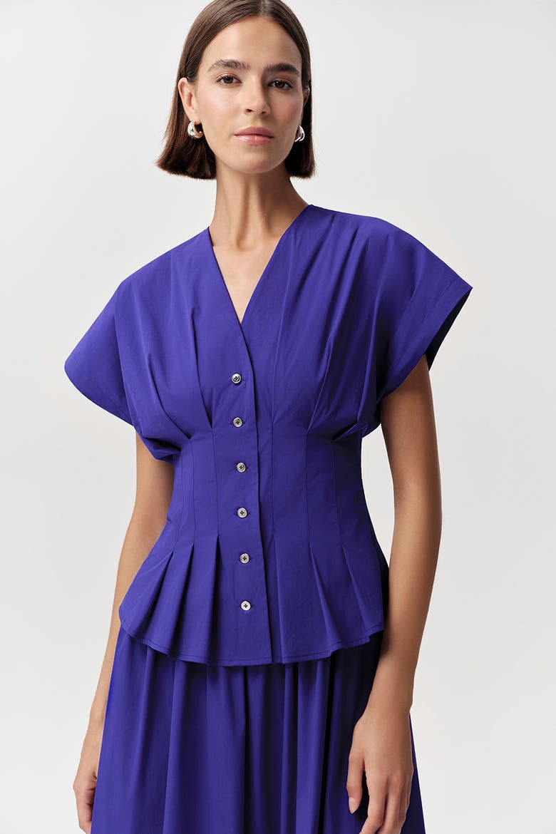 Albaric V Neck Short Sleeve Midi Dress, Alternate, color, Sax