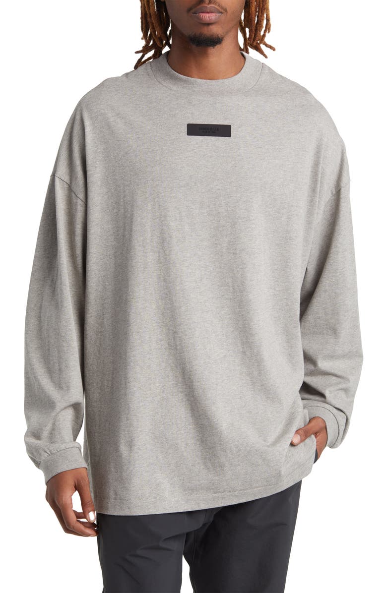 Fear of God Essentials Logo Heathered Long Sleeve Cotton T-Shirt, Main, color, 