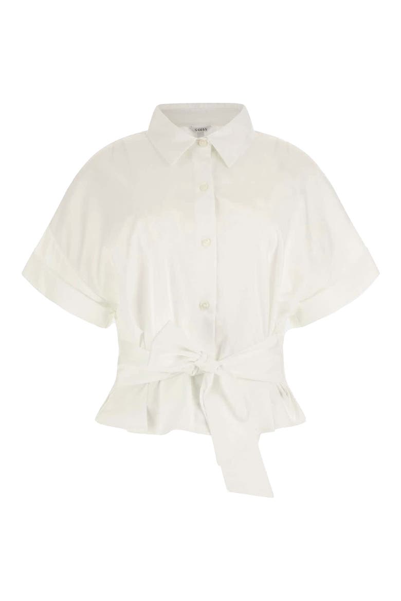 Julie Tie Front Cotton Shirt, Alternate, color, WHITE