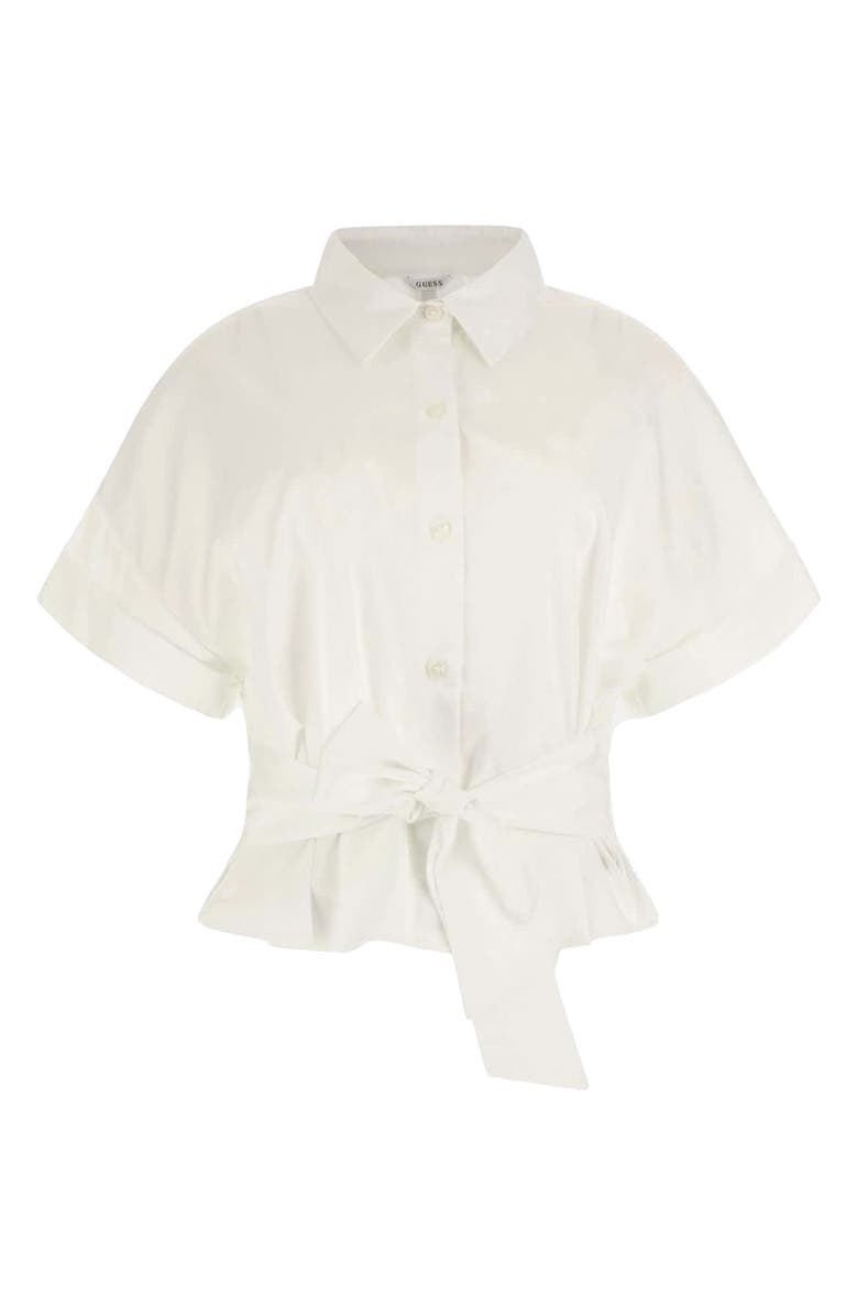 GUESS Julie Tie Front Cotton Shirt, Alternate, color, White