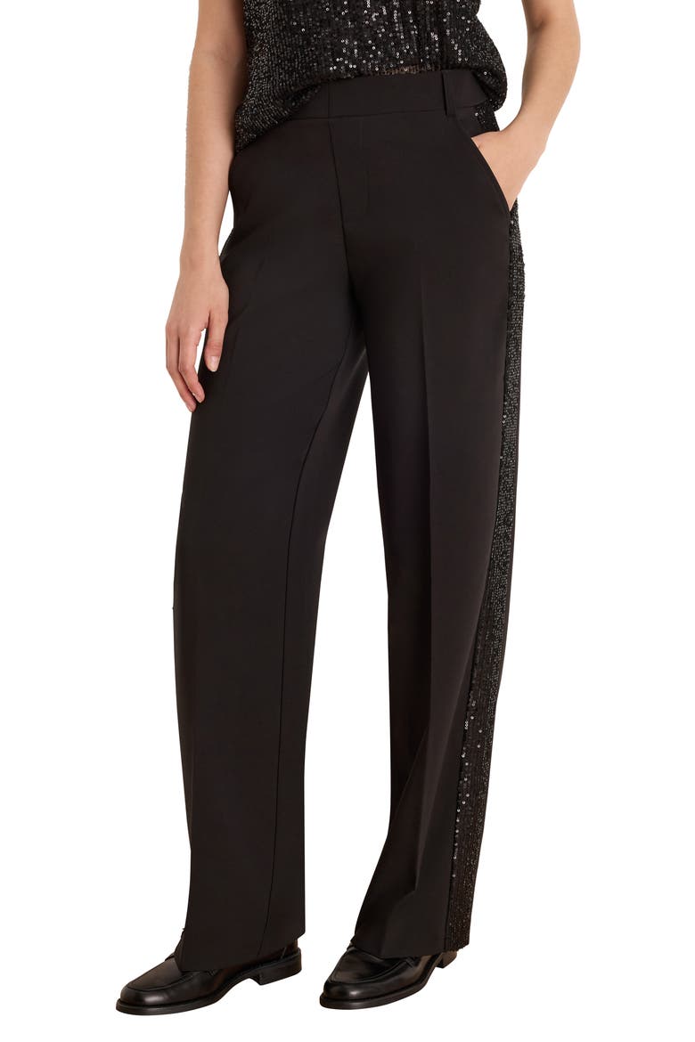 Lenox Sequin Tuxedo Wide Leg Pants, Main, color, BLACK ONYX