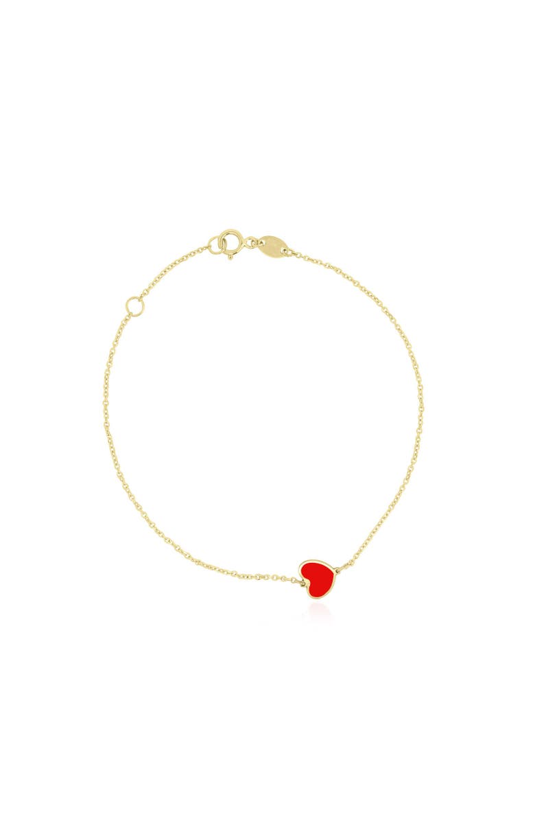 The Lovery Fine Jewelry Mini Coral Single Heart Bracelet, Main, color, Coral