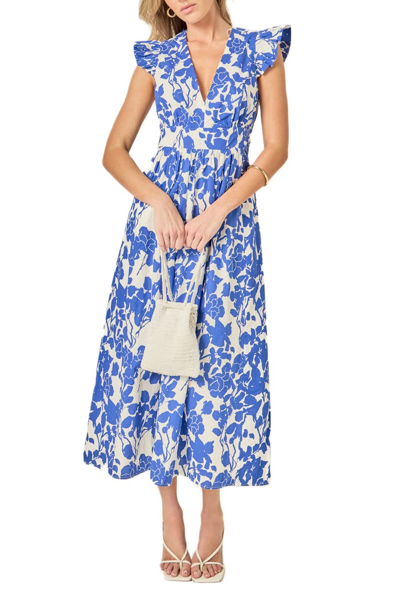 Print Tie Back Midi Dress, Alternate, color, BLUE
