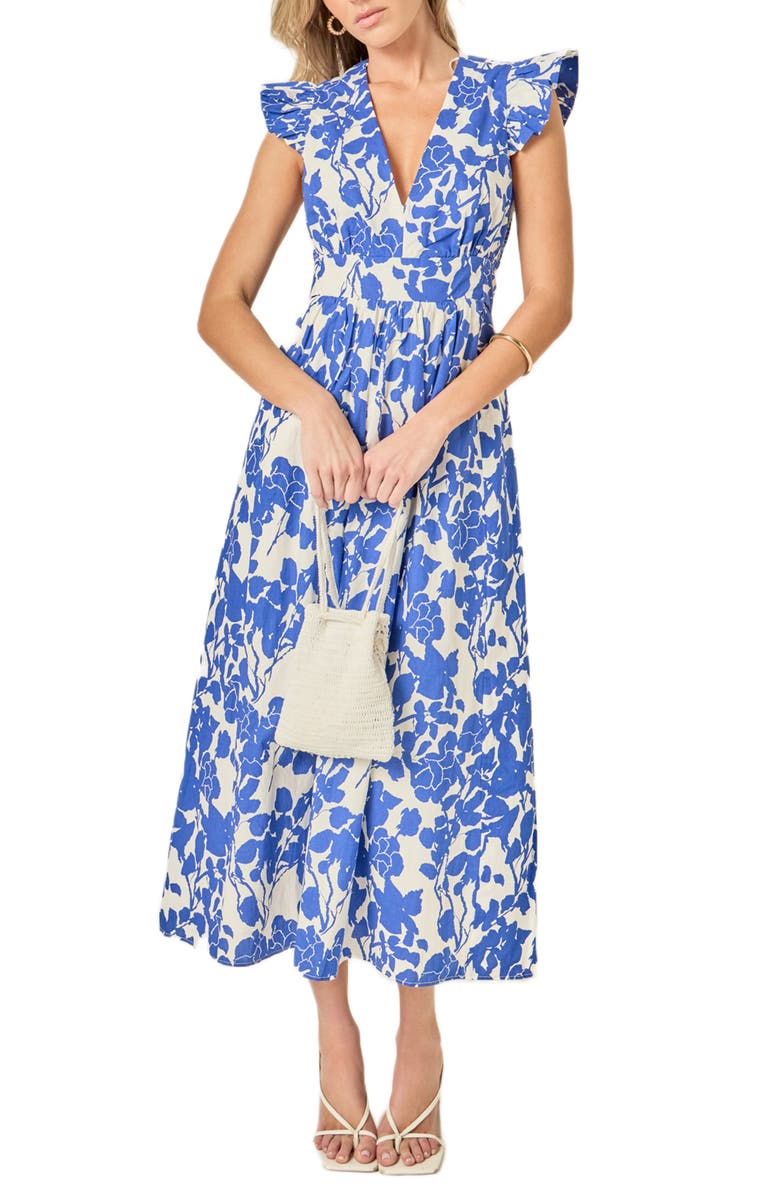 English Factory Print Tie Back Midi Dress, Alternate, color, Blue