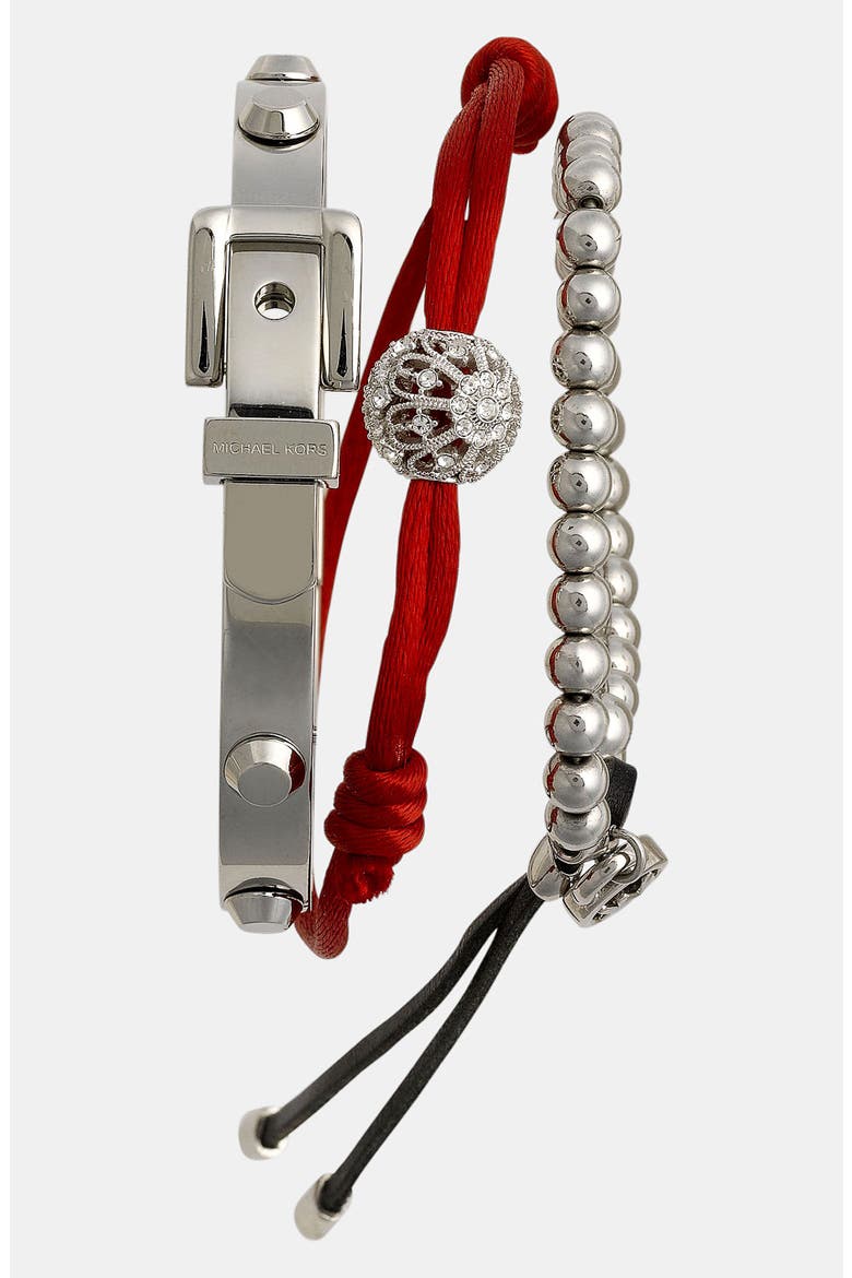 Michael Kors Beaded Stretch Bracelet, Alternate, color, SILVER/ BLACK